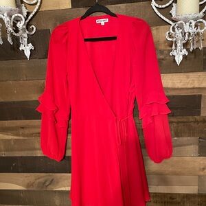 Attic Salt Vibrant Red Long Sleeve Dress